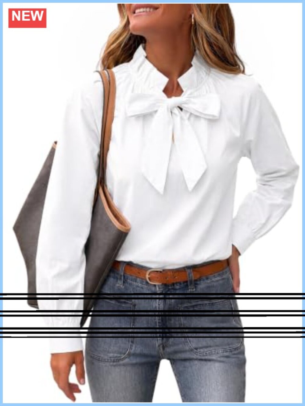 Womens Striped Bow Tie Blouse Puff Long Sleeve Ruffle Cotton Top